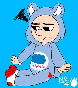 Rodrick in his Grumpy Bear onesie!